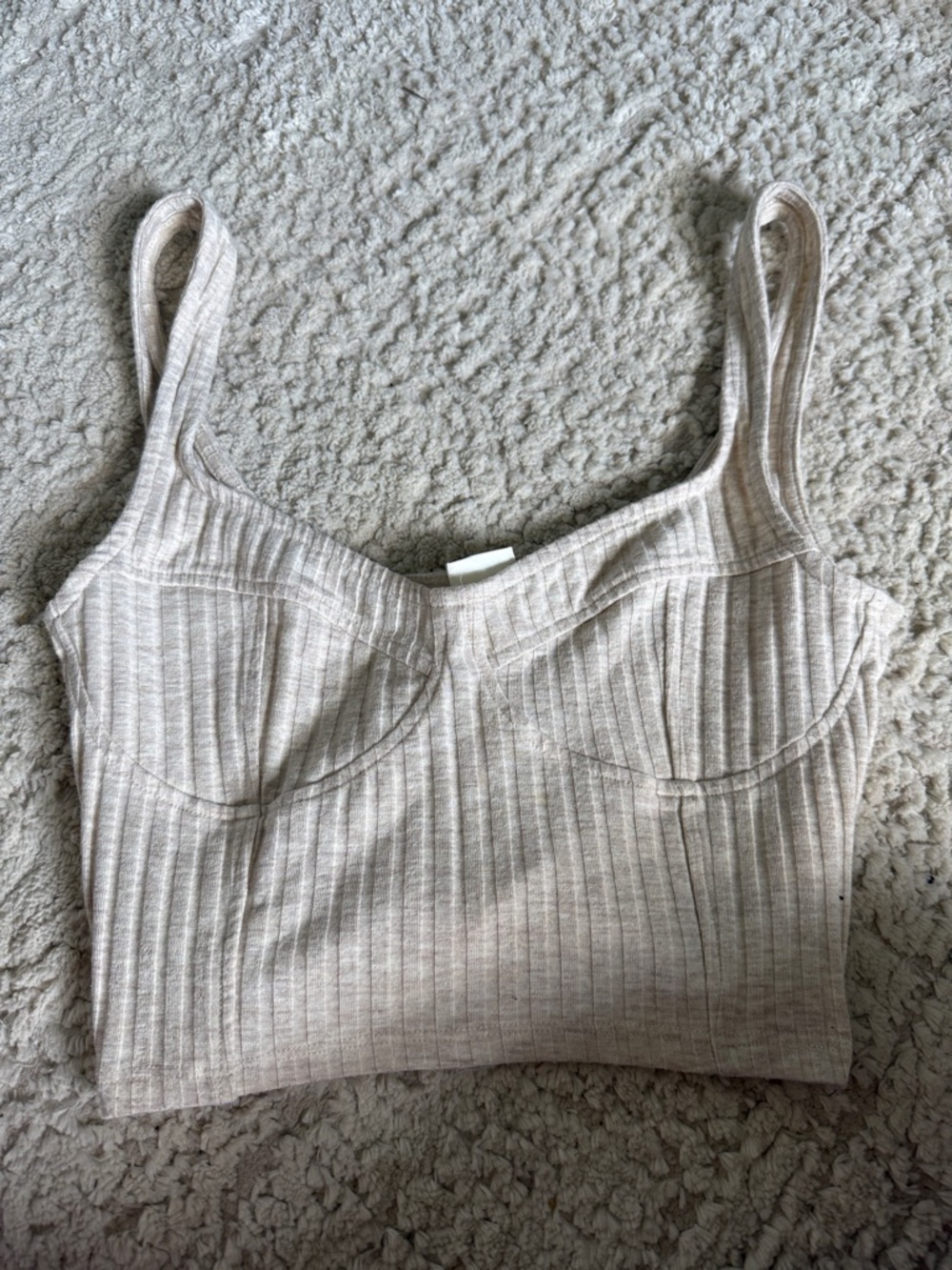H&M XS Ribbed Crop Tank Top in Light Beige